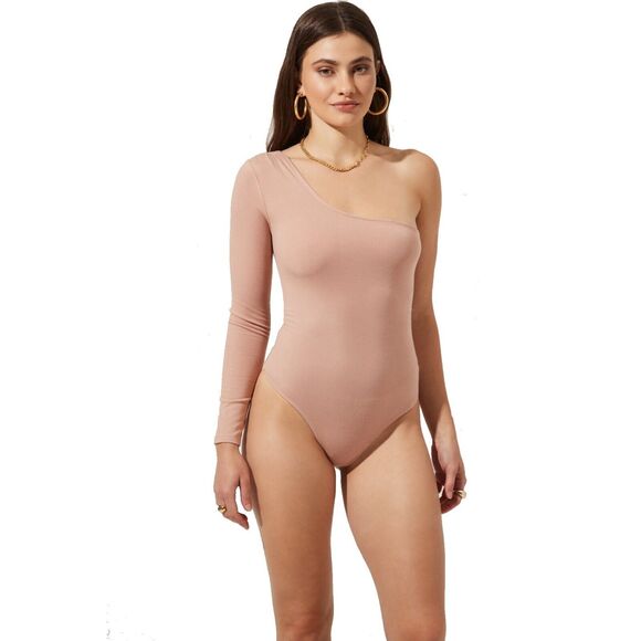 ASTR the Label Women Beige Twist Back One Shoulder Thong Bodysuit Size M - Picture 1 of 6